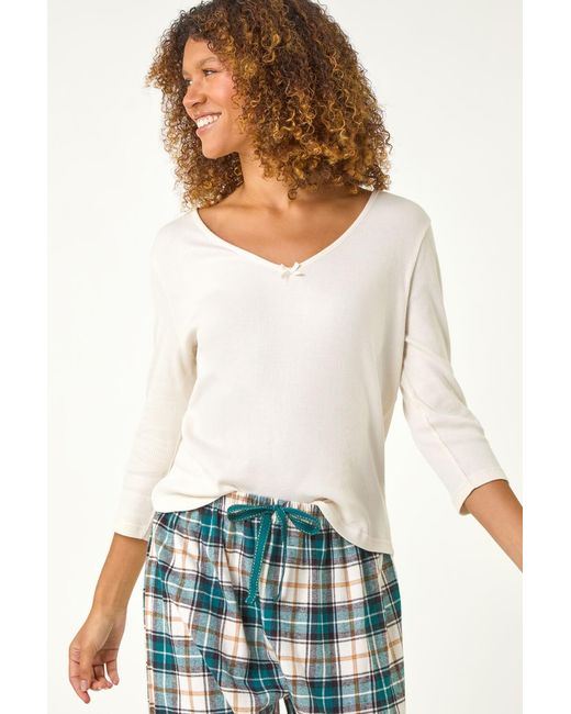 Roman White Check Print Bow Detail Pyjama Set