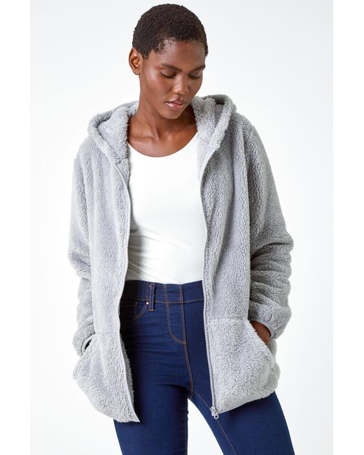 Roman Blue Hooded Sherpa Fleece Jacket