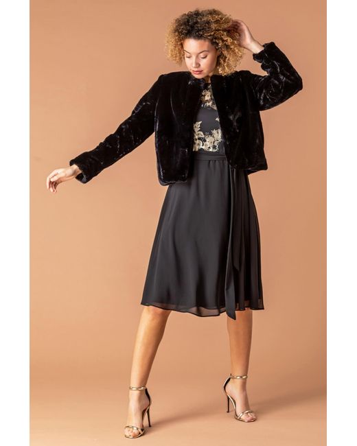 Roman Black Faux Fur Bolero Jacket