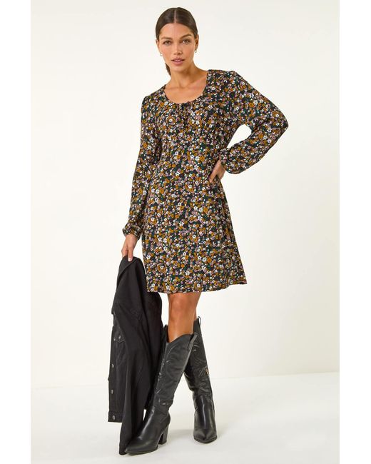 Roman Black Floral Bow Detail Jersey Dress