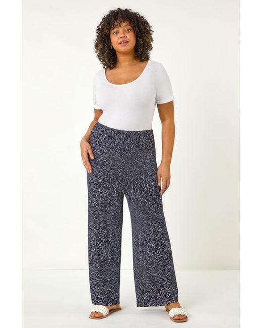 Roman Curve Blue Abstract Spot Print Palazzo Trouser
