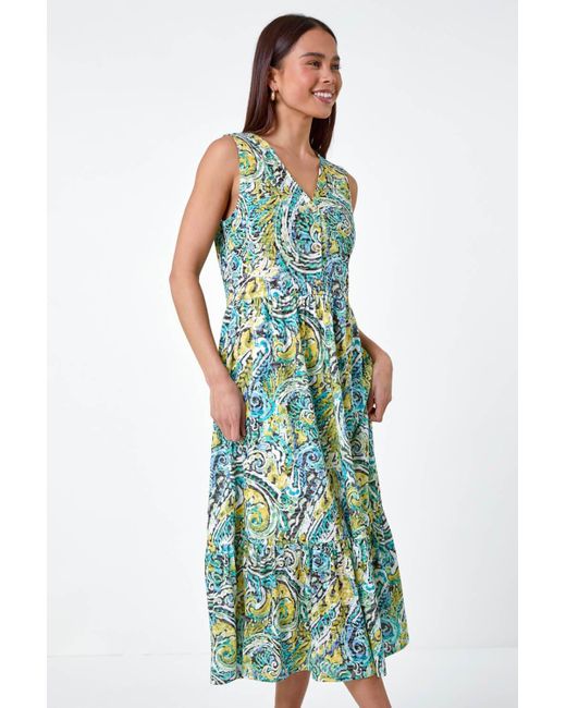 Roman Green Originals Petite Paisley Tiered Midi Dress