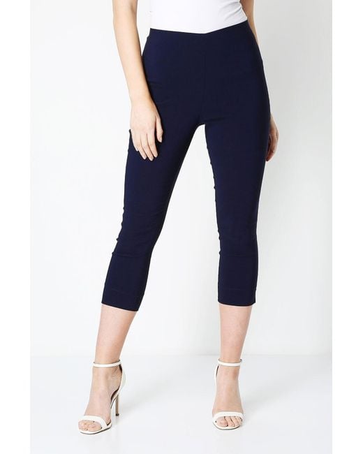 Roman Blue Cropped Stretch Fit Holiday Capri 3/4 Length Trousers