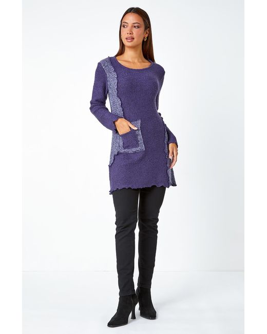 Roman Purple Textured Pocket Detail Longline Jumper