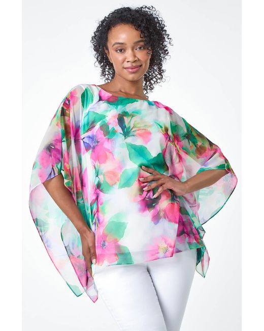 Roman Petite Pink Floral Print Overlay Top