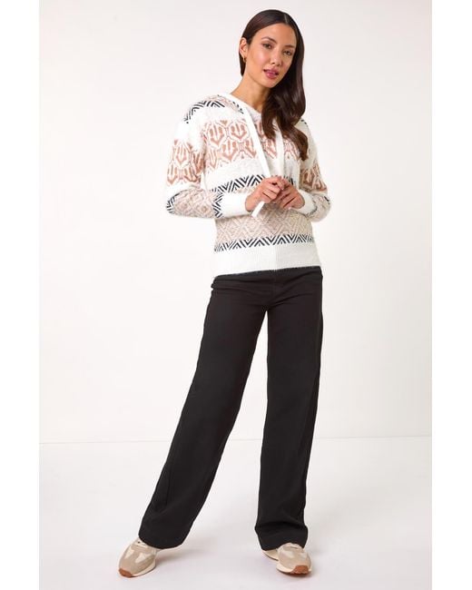 Roman White Jacquard Print Knit Hoodie