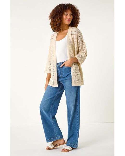 Roman Brown 3/4 Sleeve Stitch Detail Cardigan