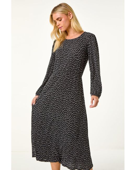 Roman Petite Black Plisse Spot Midi Dress