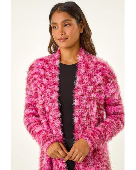 Roman Pink Fluffy Longline Cosy Cardigan