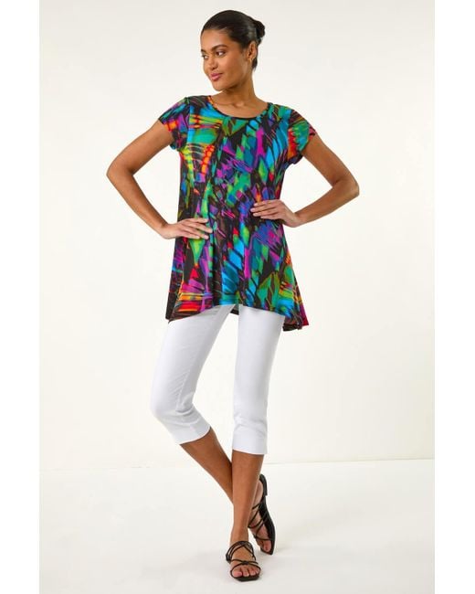 Roman Black Abstract Print Hanky Hem Tunic