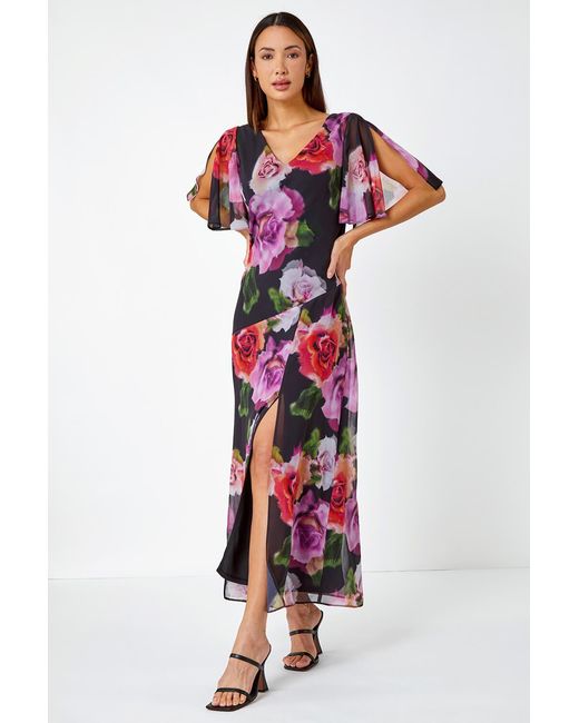 Roman White Floral Print Chiffon Tie Back Maxi Dress