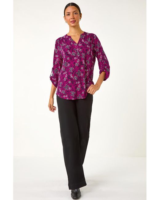 Roman Purple Textured Flower Print Shirt