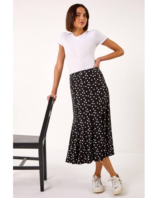 Roman White Polka Dot Print Panel Skirt