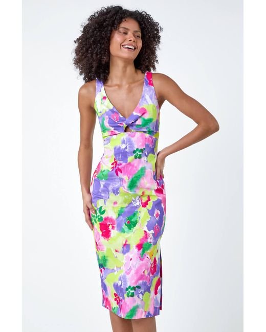D.u.s.k White Cut Out Twist Detail Stretch Dress