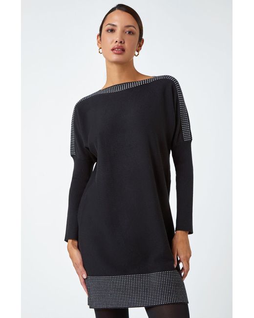 Roman Black Spot Print Border Knitted Jumper Dress