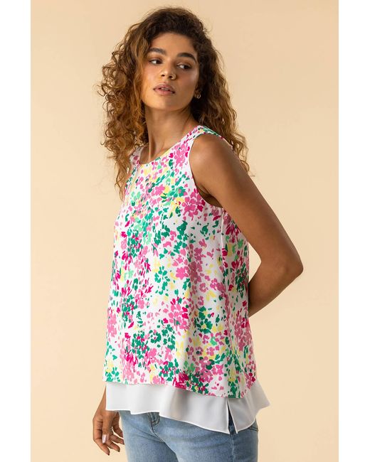 Roman Blue Contrast Spot Print Sleeveless Top