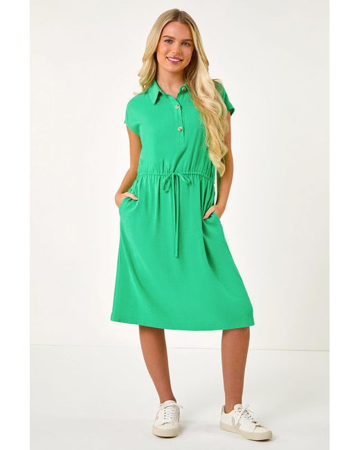 Roman Petite Green Button Detail Tie Waist Shirt Dress