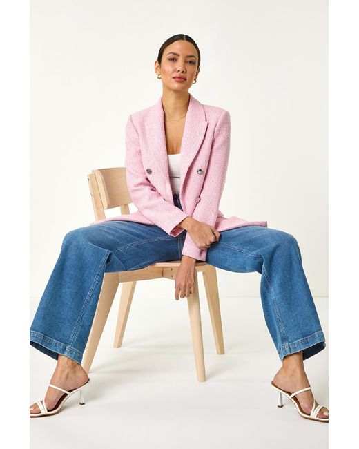 Roman Blue Tailored Longline Boucle Jacket