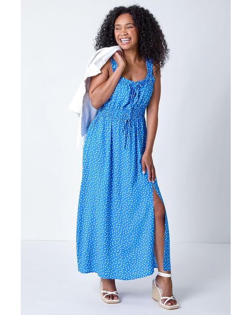 Roman Petite Blue Spot Print Midi Dress