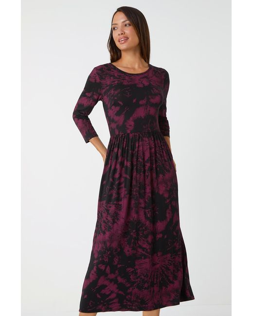 Roman Red Tie Dye Pocket Stretch Midi Dress
