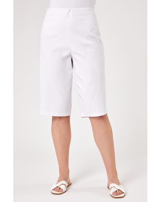 Roman Curve White Knee Length Elastic Waist Shorts