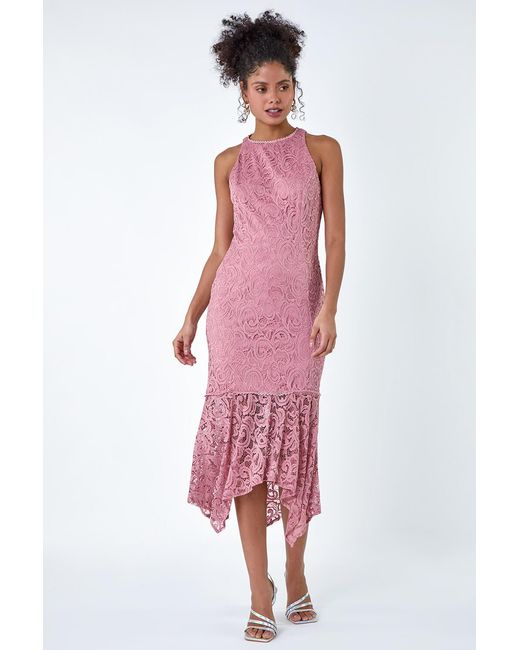 D.u.s.k Pink Sleeveless Stretch Lace Midi Dress