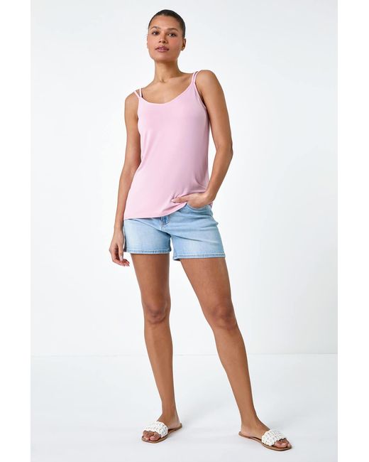 Roman Pink Double Strap V-Neck Stretch Vest Top