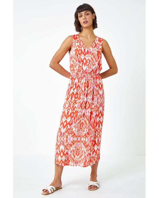 Roman Red Aztec Print Tie Back Maxi Dress