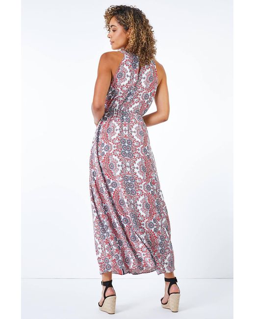 Roman Petite Pink Paisley Halterneck Maxi Dress