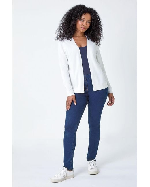 Roman Petite White Plain Stretch Cardigan