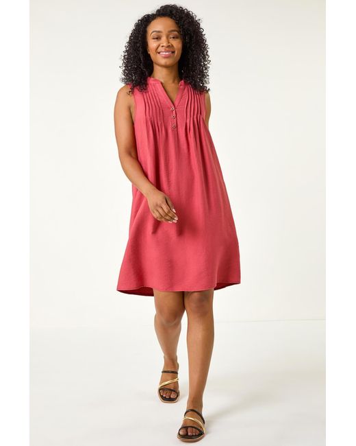 Roman Petite Red Pintuck Pocket Dress