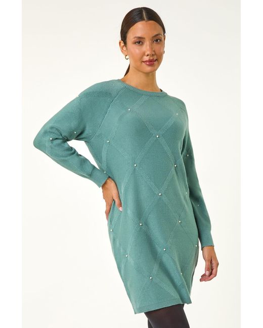 Roman Green Pearl Embellished Jumper Dress