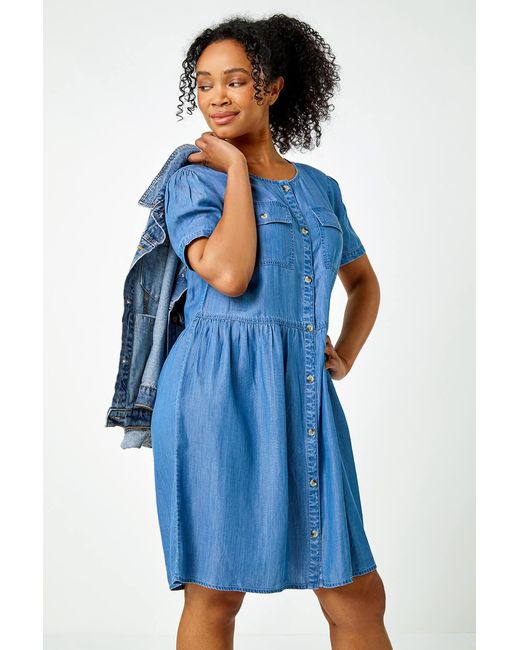 Roman Petite Blue Pocket Detail Denim Dress