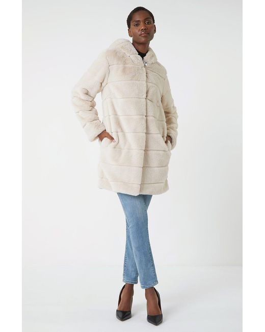 Roman White Faux Fur Hooded Longline Coat
