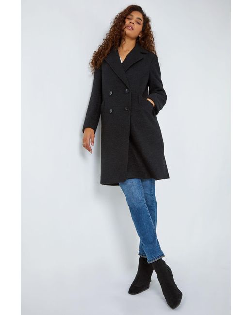 Roman Black Relaxed Double Breasted Boucle Coat