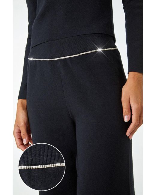 Roman Black Diamante Waist Trim Knitted Trouser