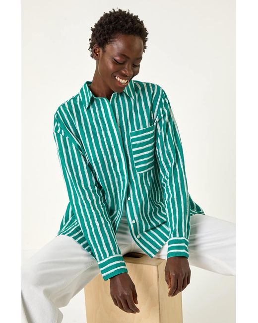Roman Blue Stripe Linear Print Buttoned Shirt