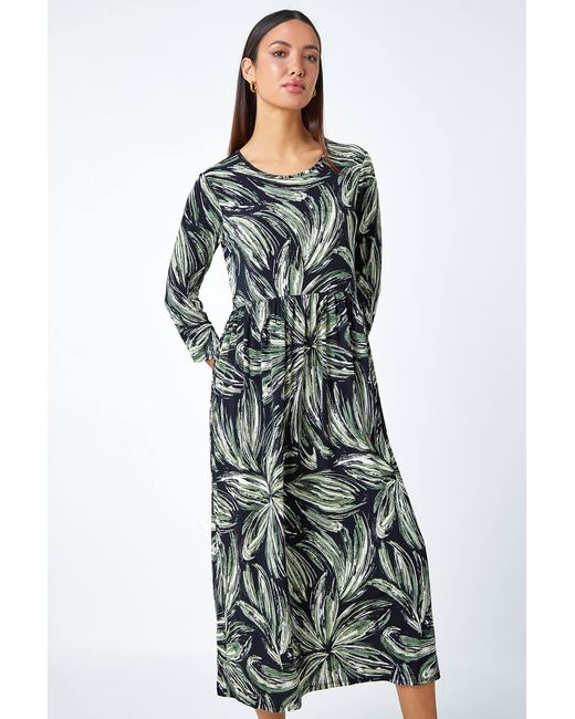 Roman White Textured Floral Print Midi Stretch Dress
