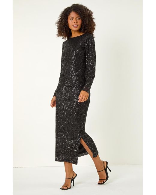 D.u.s.k Black Sequin Pencil Skirt