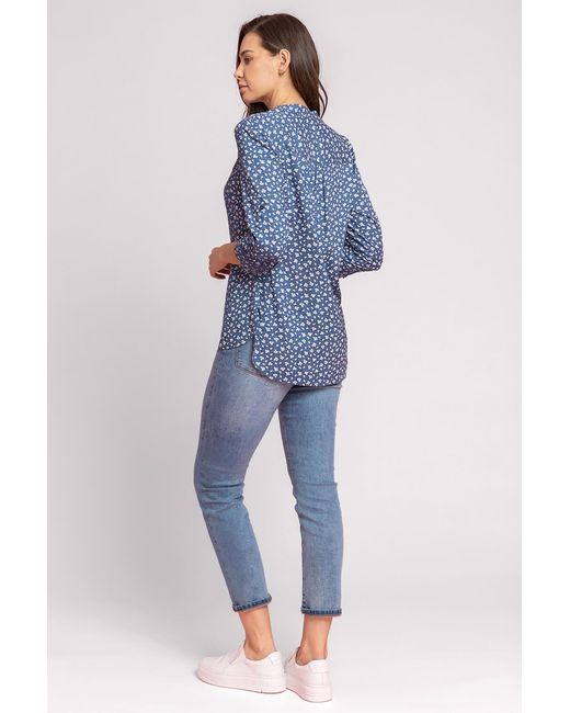 Roman Blue Ditsy Floral Print Notch Neck Top