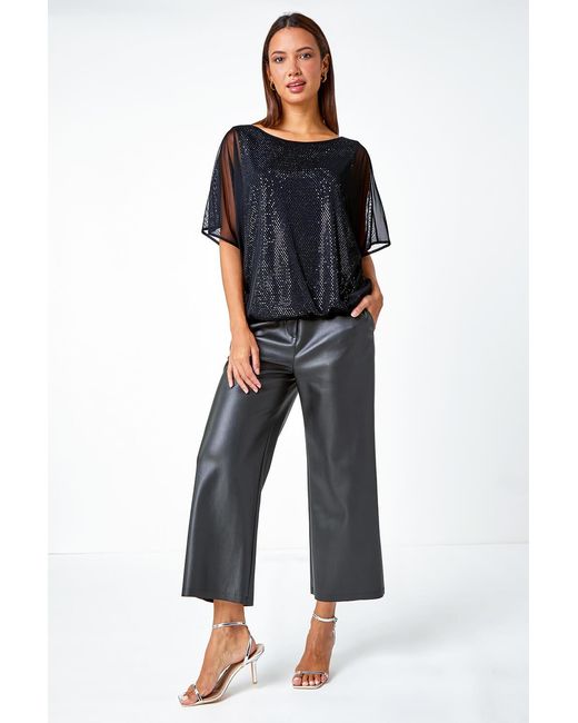 Roman Black Sparkle Mesh Stretch Chiffon Overlay Top