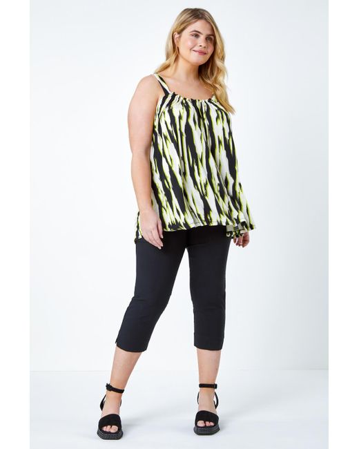 Roman White Curve Animal Print Ruched Stretch Top