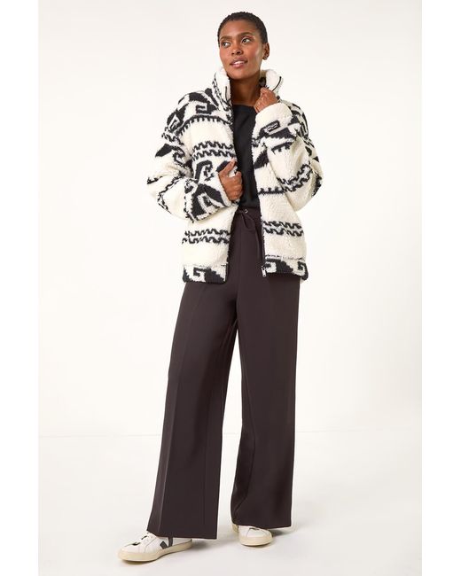 Roman White Aztec Printed Fleece Jacket