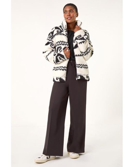Roman White Aztec Printed Fleece Jacket