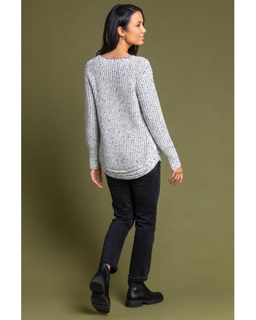 Roman White Curved Hem Stitch Detail Jumper