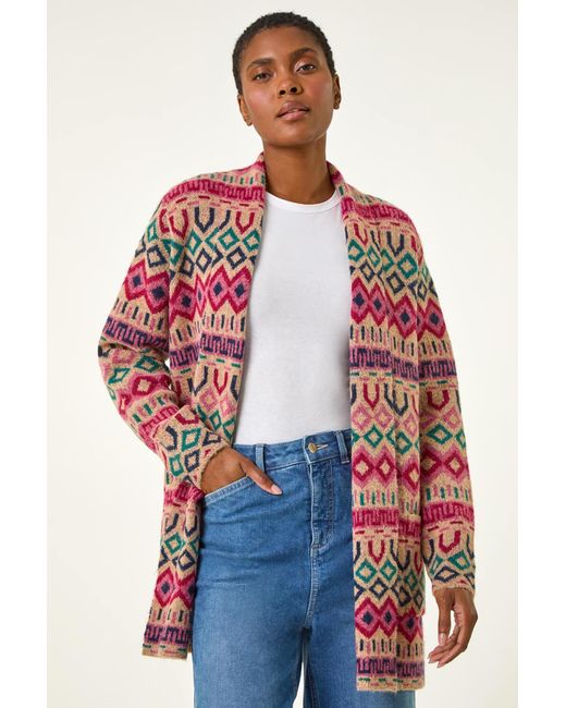 Roman Blue Geometric Pattern Knit Cardigan