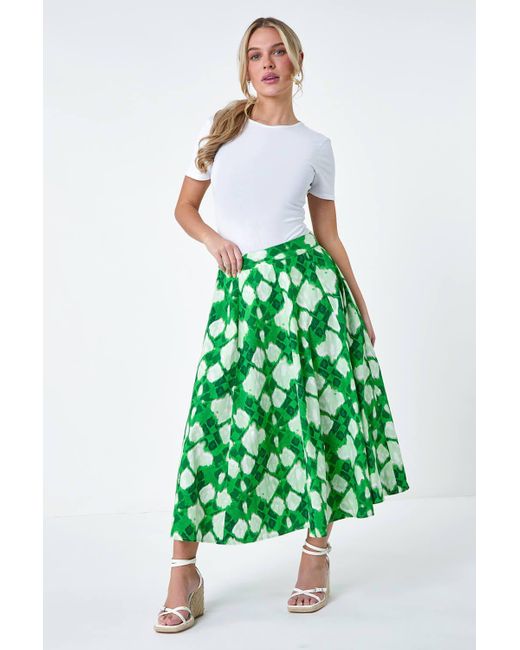 Roman Green Petite Abstract Print Cotton Pocket Skirt