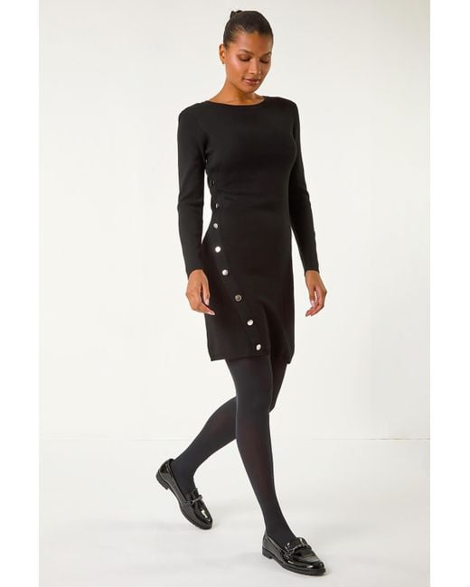 Roman Black Side Button Detail Knitted Dress