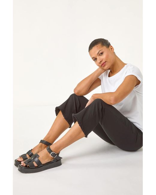 Roman Black Trim Flared Cropped Stretch Trousers
