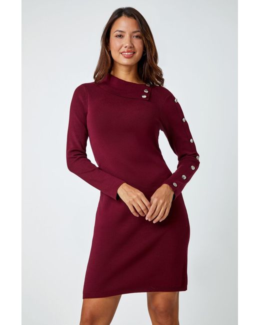 Roman Red Button Detail Roll Neck Jumper Dress